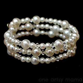 Pearl and Crystal Memory Wire Bracelet