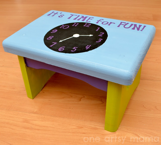 Stenciled Clock Stool with Handmade Charlotte