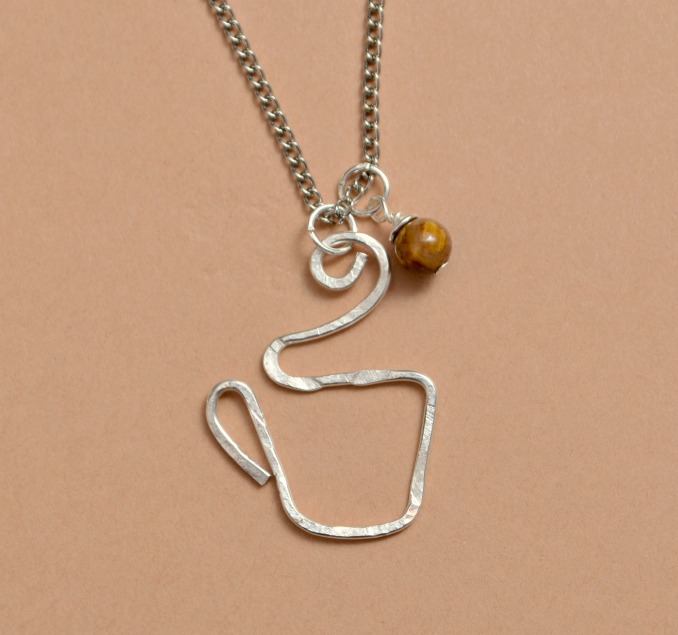Hammered Wire Coffee Mug Necklace