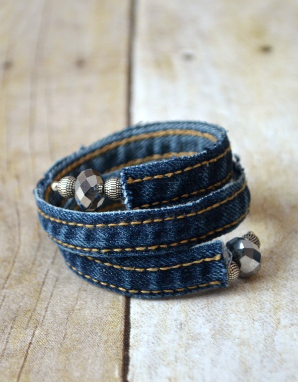 Denim Wrap Bracelet Made from Old Jeans