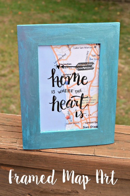 Framed Map Art with Hand Lettering
