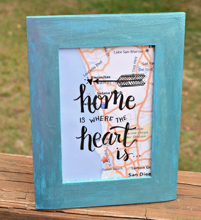 Framed Map Art with Hand Lettering