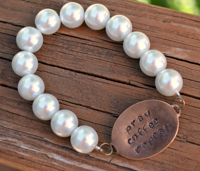 Metal Stamped Pearl Bracelet