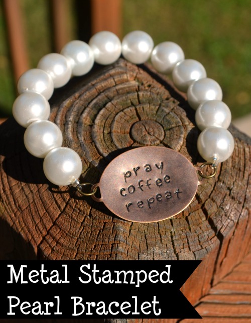 Metal Stamped Pearl Bracelet