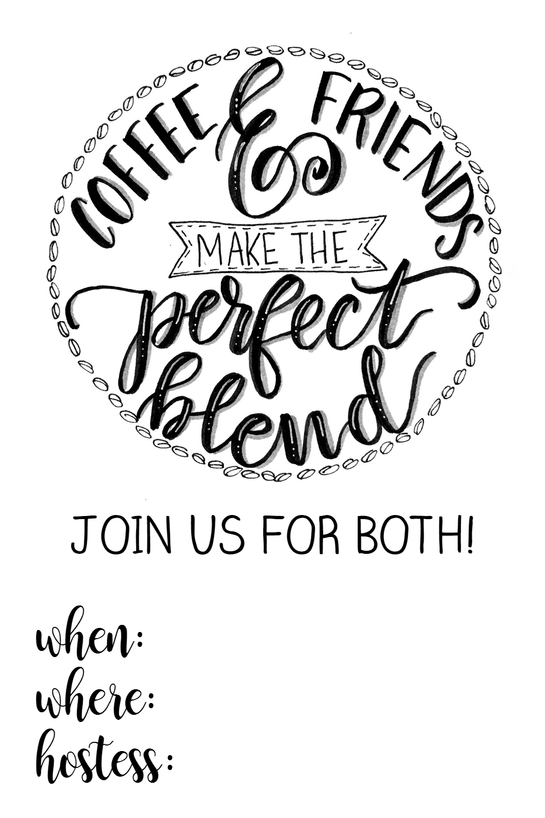 Hand Lettered Coffee & Friends Invitation Printable