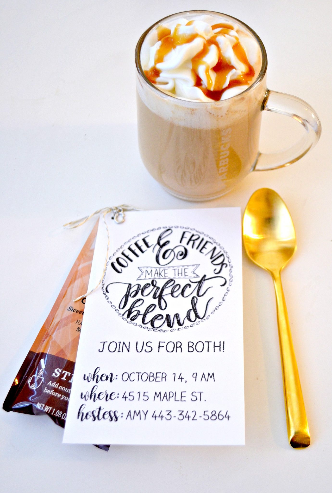 Hand Lettered Coffee Date Invitation with Starbucks Caffe Latte K-Cup Pods