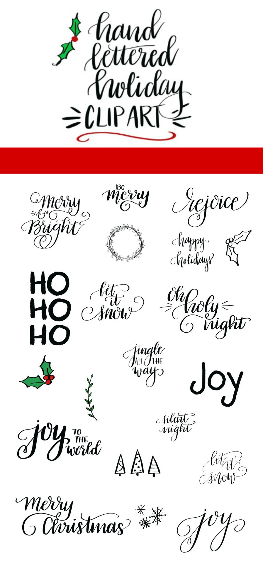Hand Lettered Holiday Clip Art