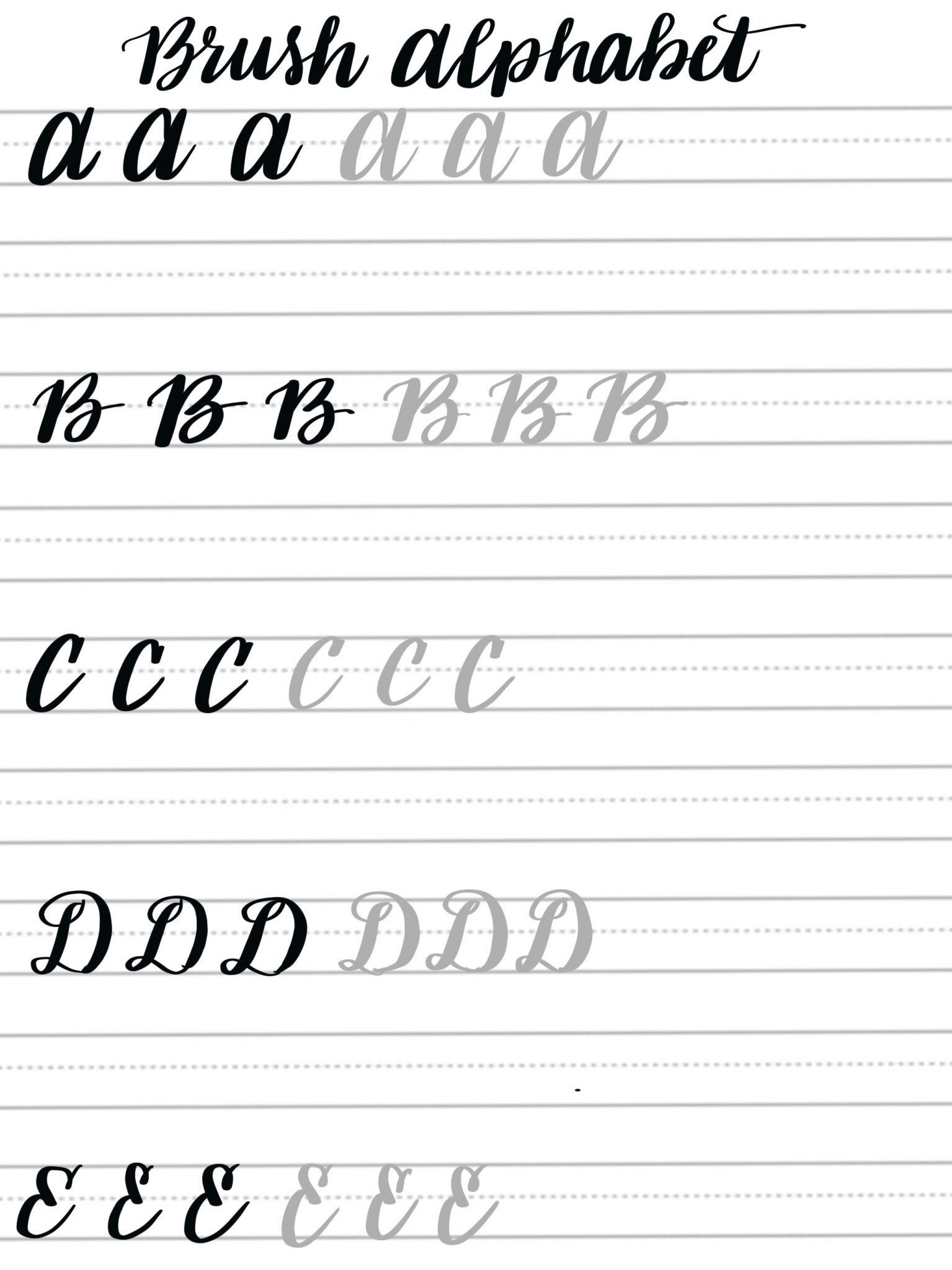 Brush Alphabet Practice Sheets: Uppercase Alphabet