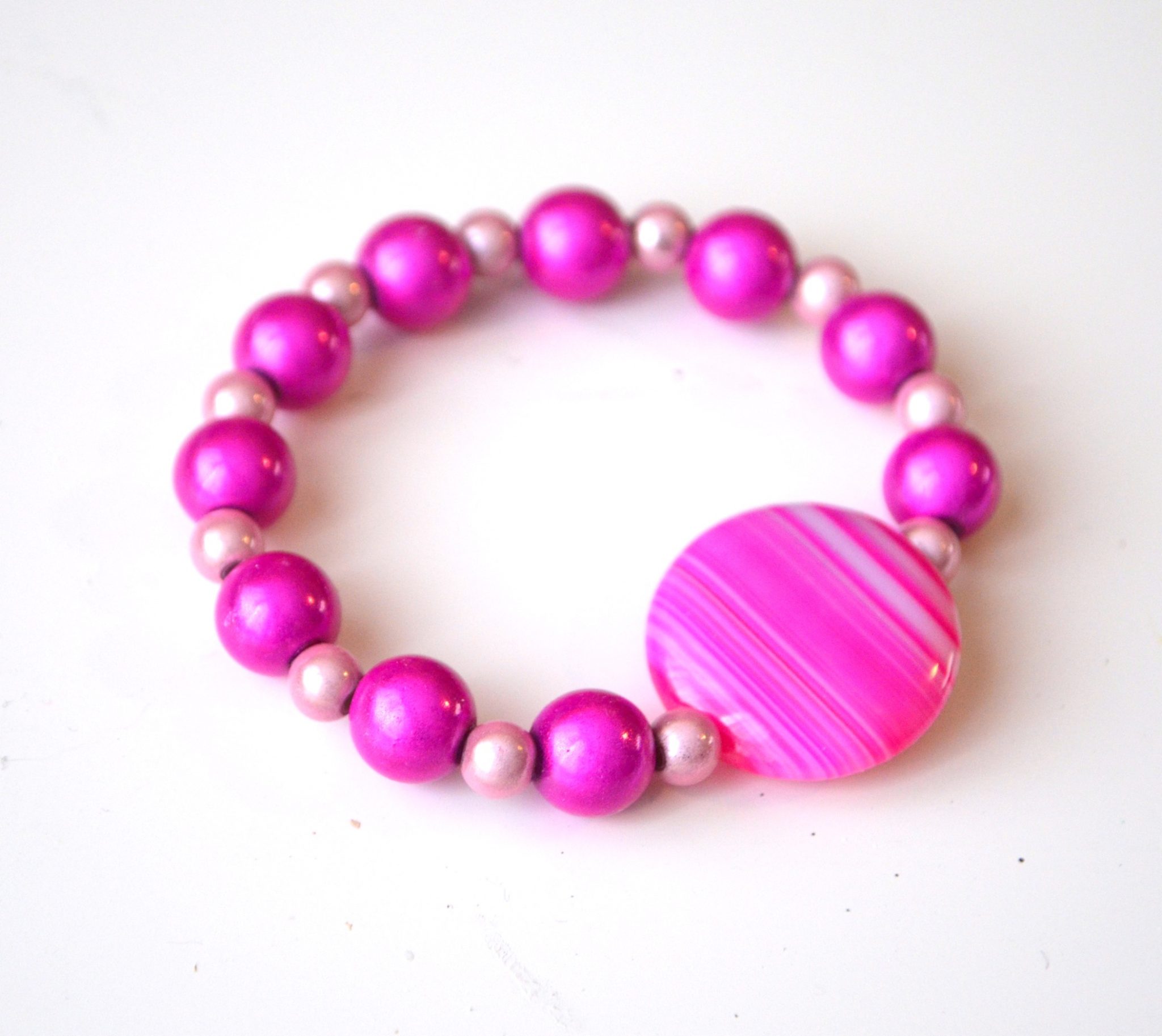 Heart Charm with Hot Pink Jade Beads Charity Bracelet – HELP by TJ