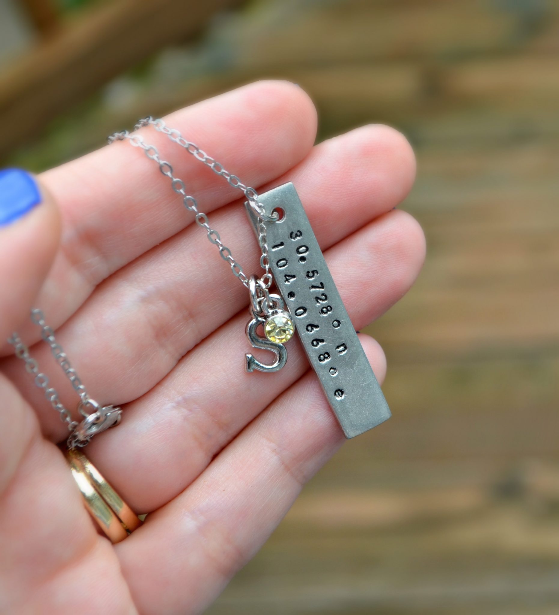 GPS Coordinates Necklace with Metal Stamping