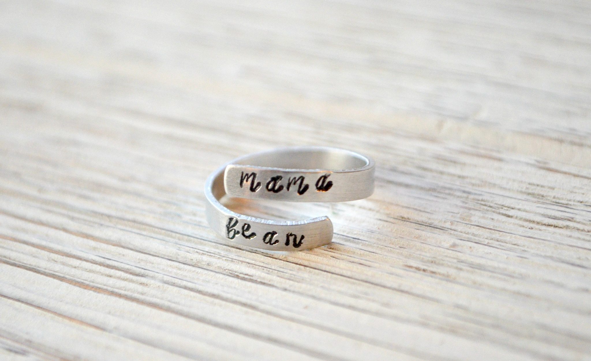 Hand Stamped Mama Bear Wrap Ring