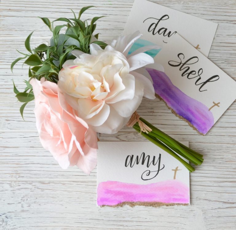 Hand Lettered Easter Place Cards with Watercolors