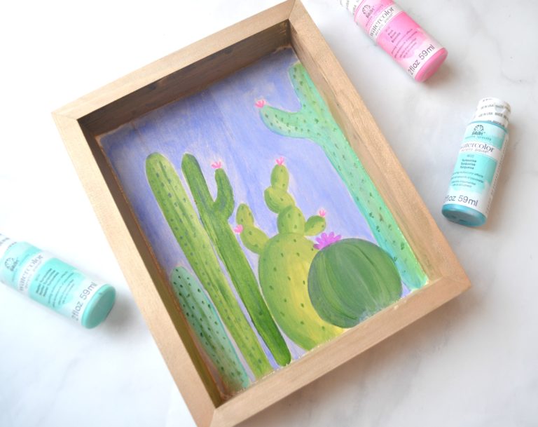 Watercolor Cactus Painting on Wood