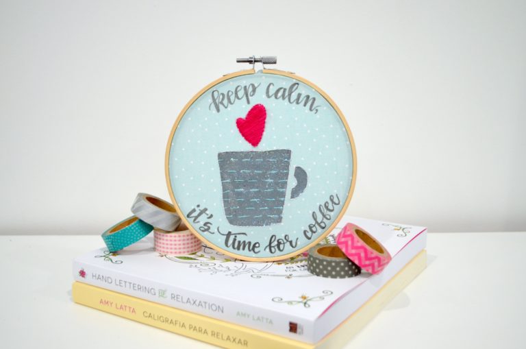 Time for Coffee Embroidery Hoop with Vintage Keepsakes Fabric
