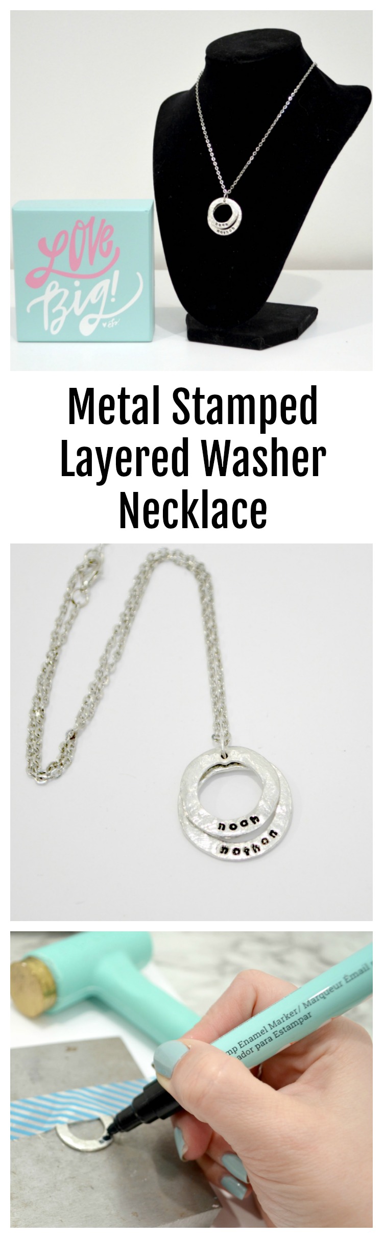 Metal Stamped Layered Washer Necklace