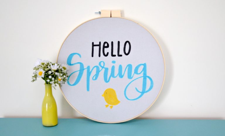 Hello Spring Stenciled Embroidery Hoop Art