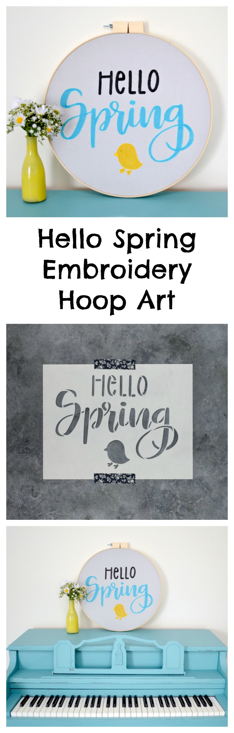 Hello Spring Stenciled Embroidery Hoop Art