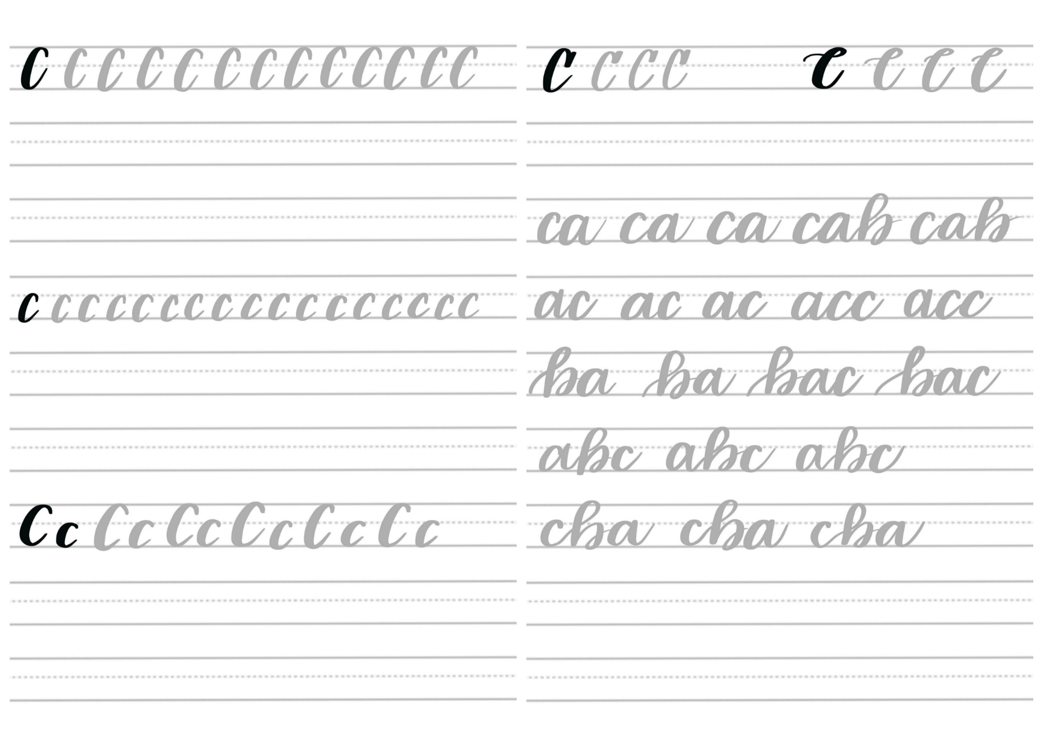 Brush Lettering C Practice Sheets