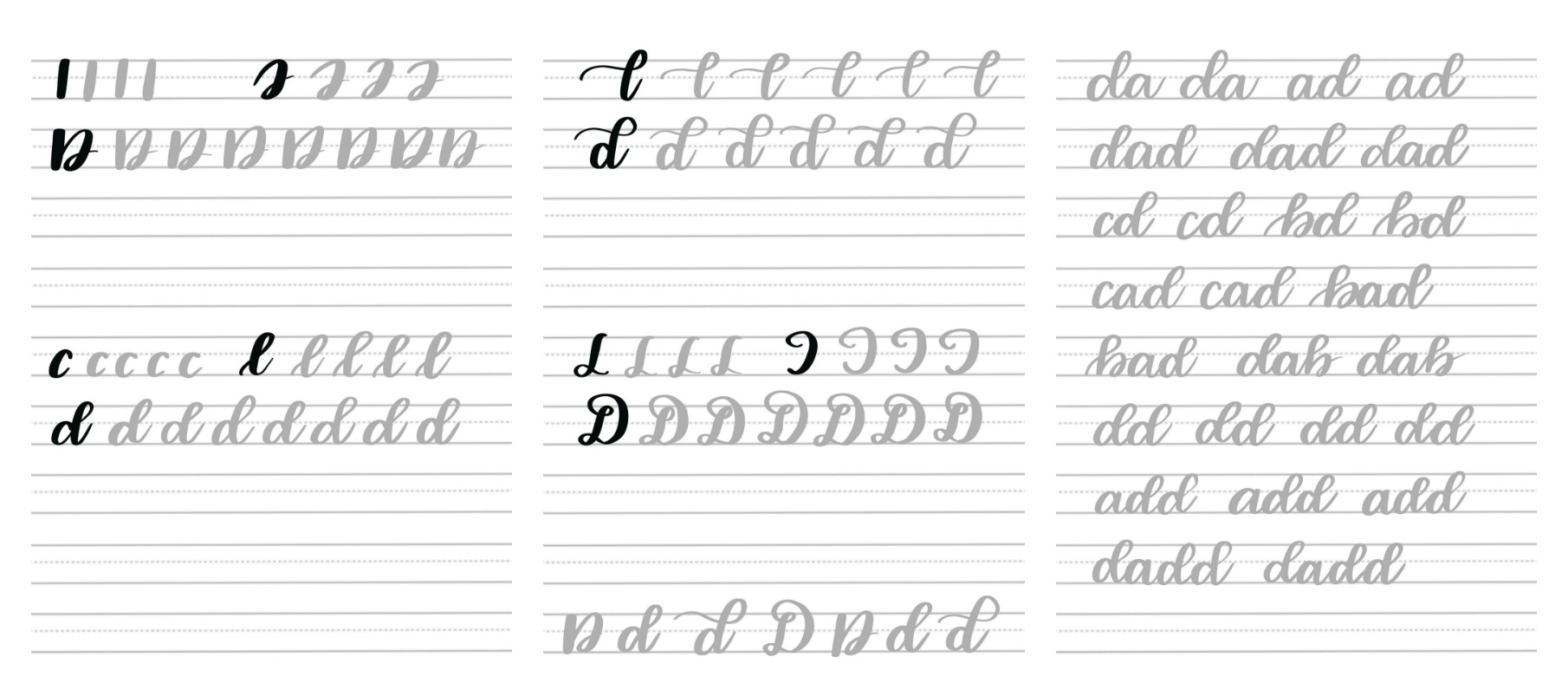 Brush Script D Practice Sheets