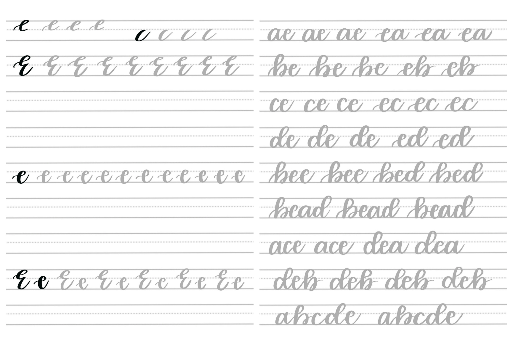 Brush Script E Practice Pages