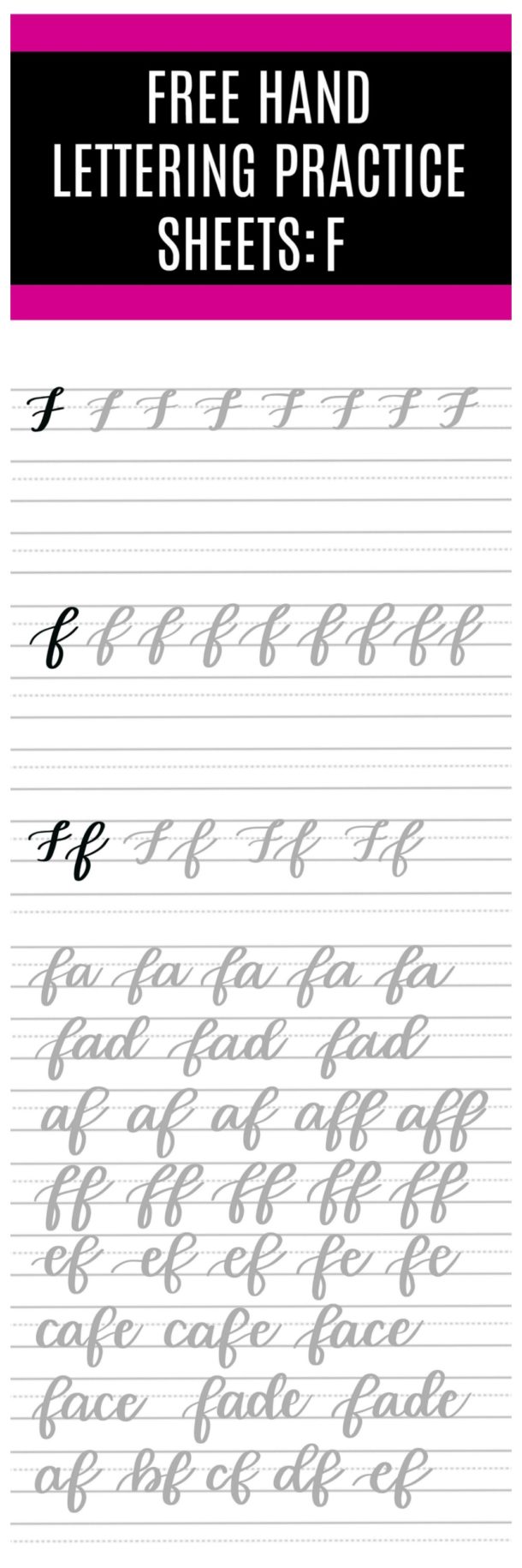Free Hand Lettering Practice Sheets: F - Amy Latta Creations