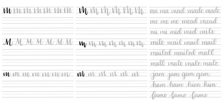 Free Hand Lettering Practice Sheets: M - Amy Latta Creations