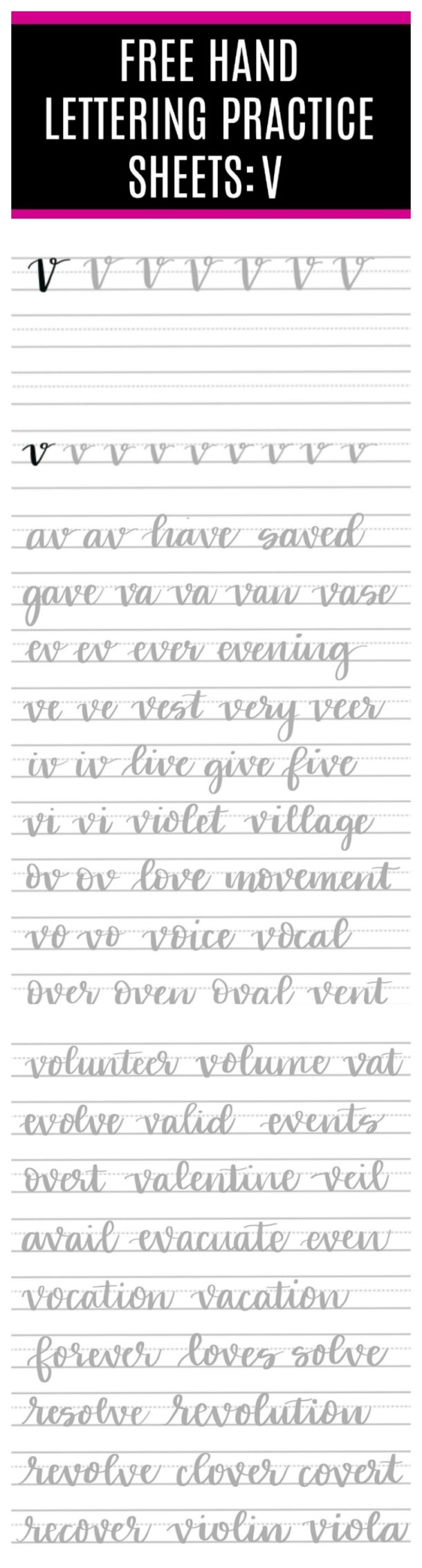 Free Hand Lettering Practice Sheets: V - Amy Latta Creations