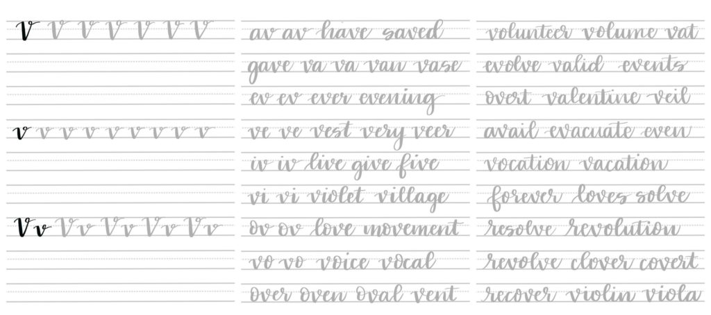 Grade V Lettering Free Hand Lettering Practice Sheets: V - Amy Latta Creations