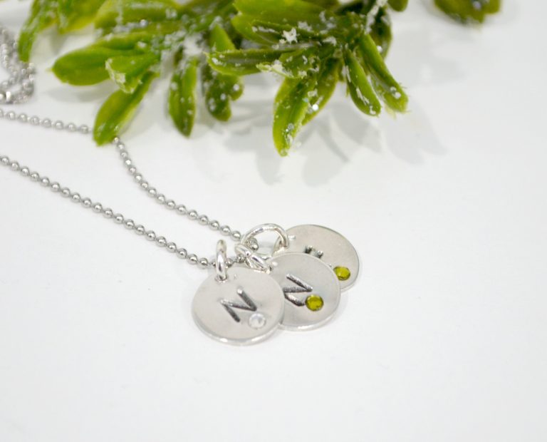 Family Birthstone Necklace with Impress Art