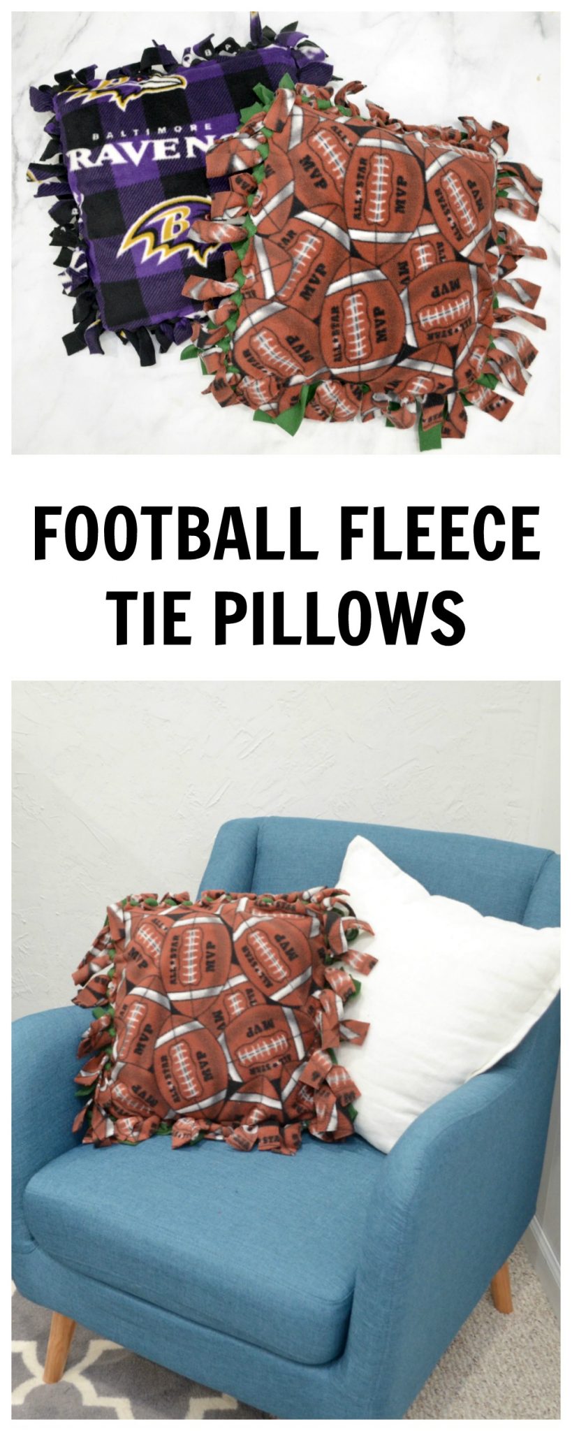 Football Fleece Tie Pillows