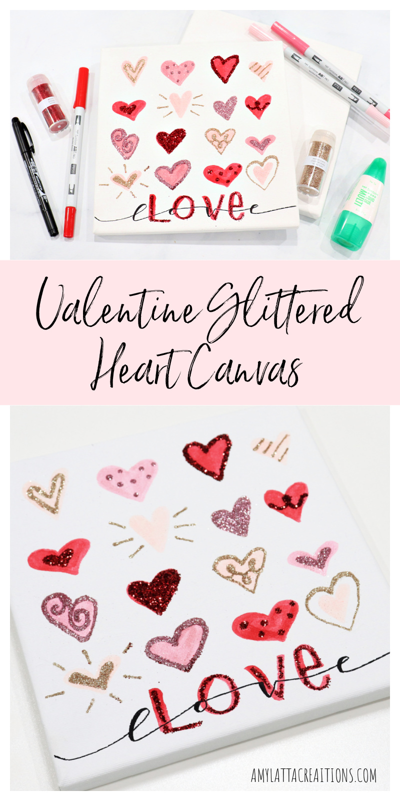 Valentine Glittered Heart Canvas