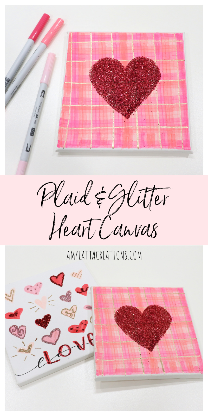 Plaid & Glitter Heart Canvas