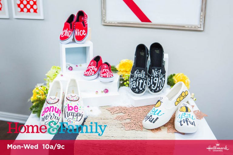 Image contains five pairs of painted canvas shoes.