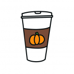 Image is a doodle of a pumpkin spice latte.
