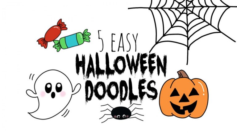 Image contains 4 easy halloween doodles.