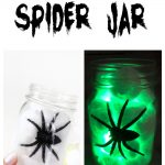 Image is a collage of a Glow in the Dark Spider Jar.