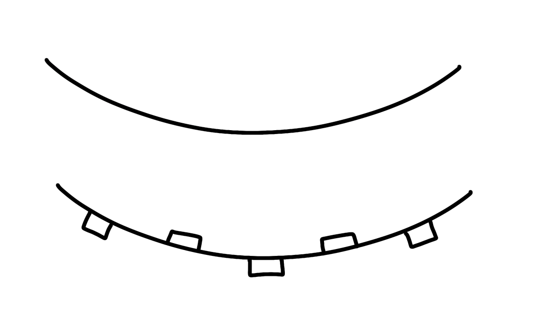 Image contains two semicircles, one with small rectangles on both sides,