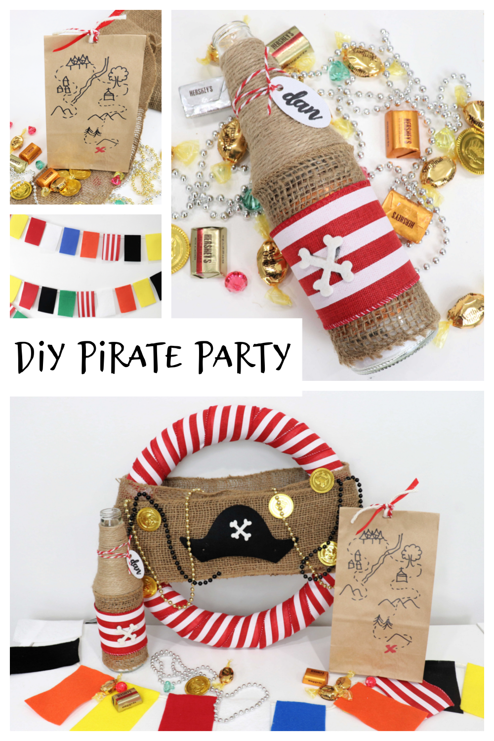 This image is a collage of pirate themed party ideas.