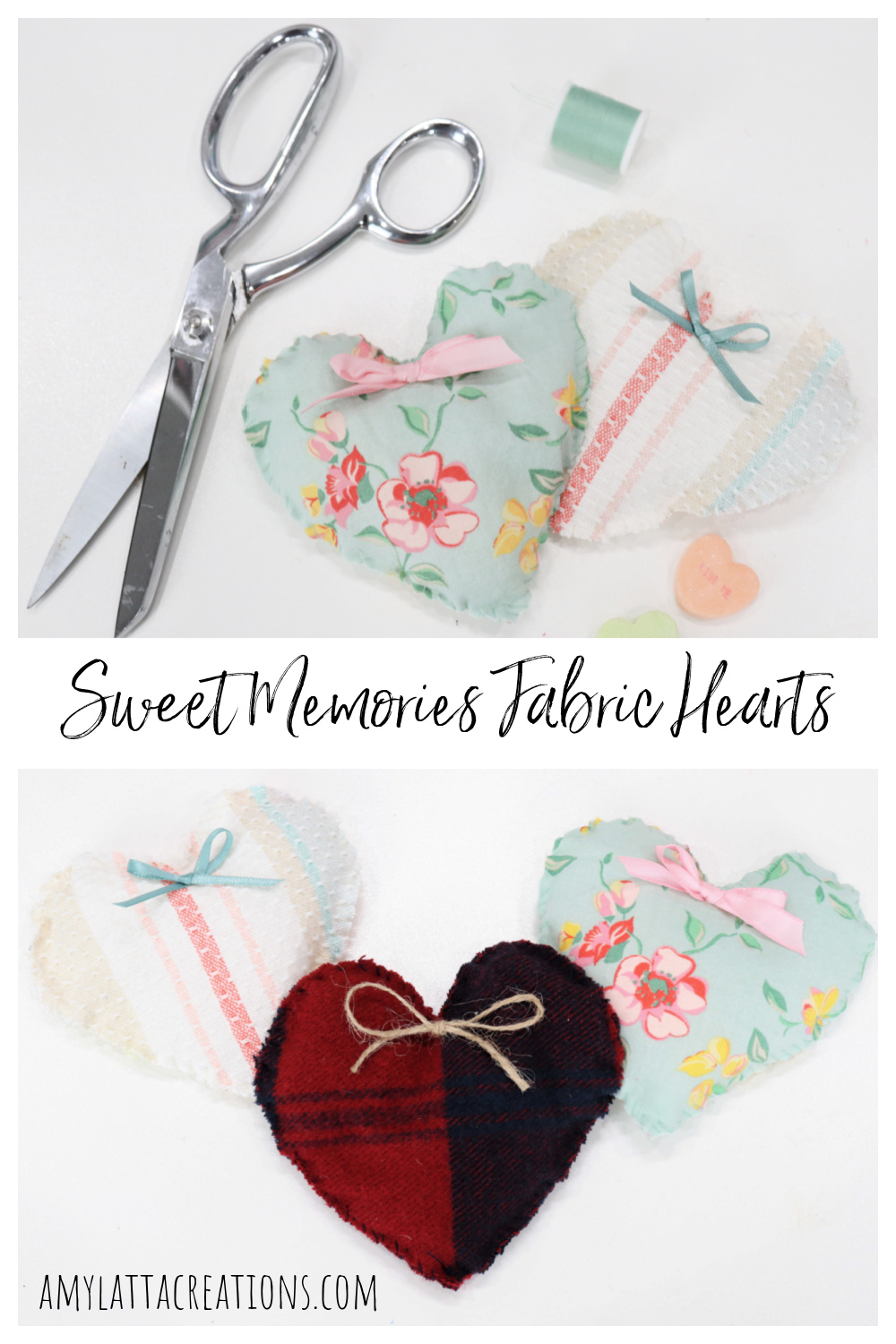 Image contains a collage of fabric hearts.