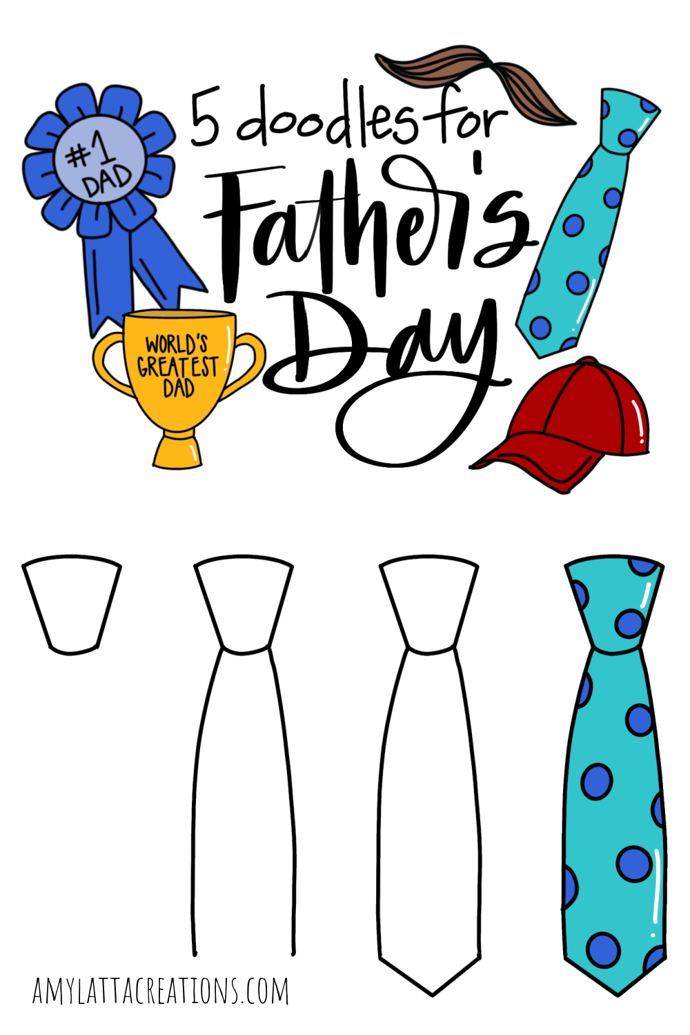 Image is a collage of doodles with the message, "5 Doodles for Father's Day".
