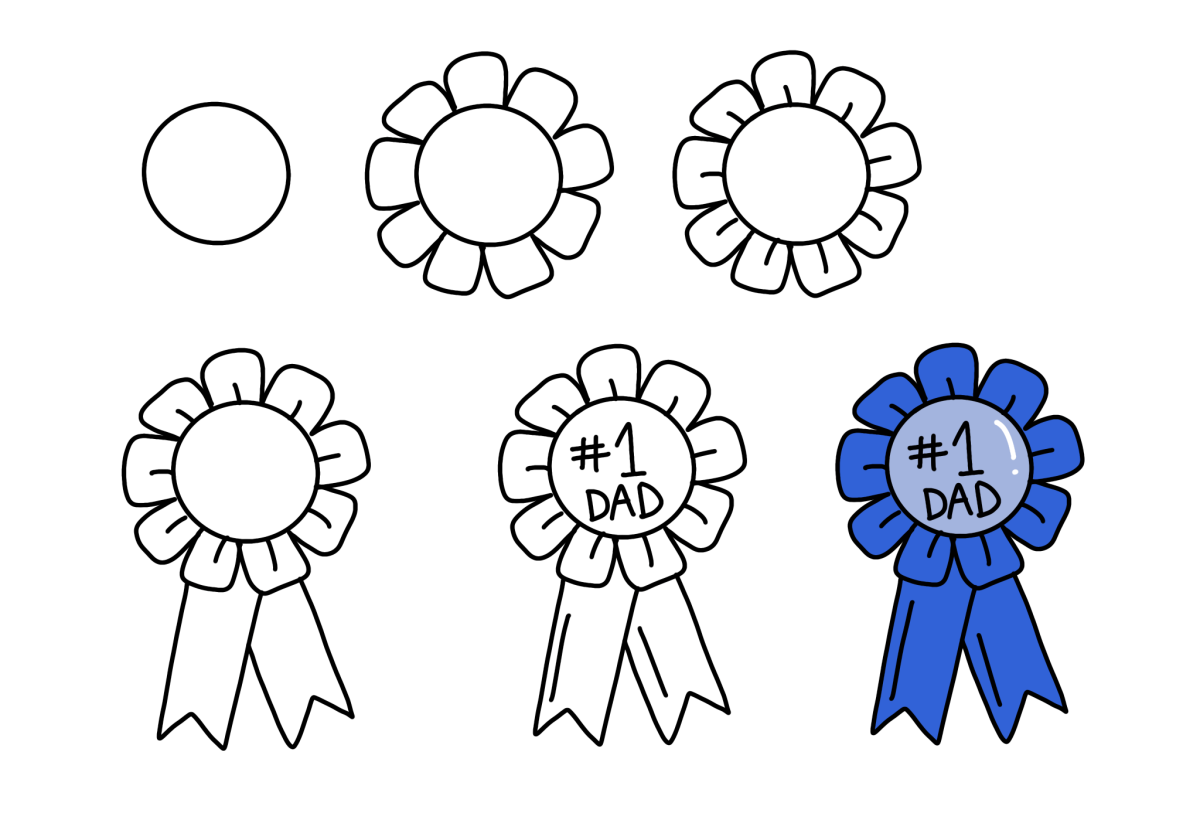 Image contains the step by step process of drawing an award ribbon, as described in the instructions below.