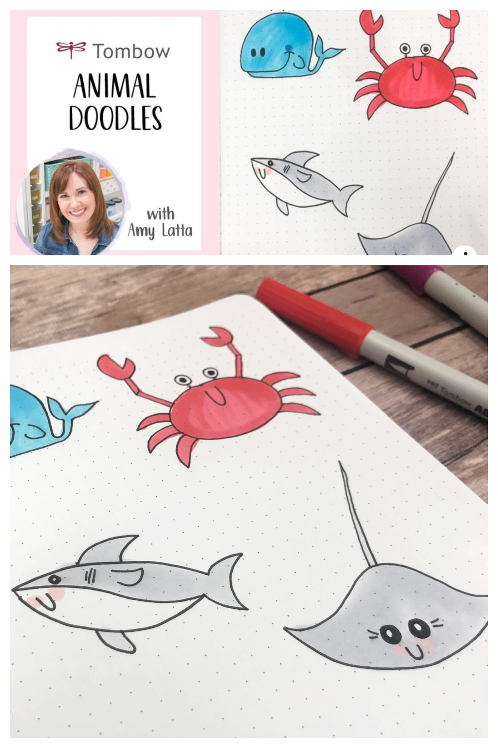 Image is a collage of sea animal doodles.