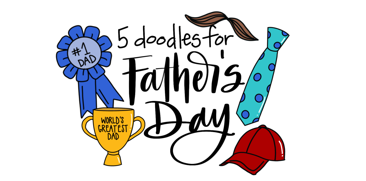 Image is a collage of five hand drawn images and the message, "5 Doodles for Father's Day."