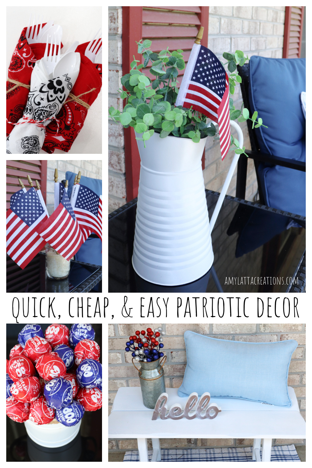 Image is a collage of patriotic home decor.