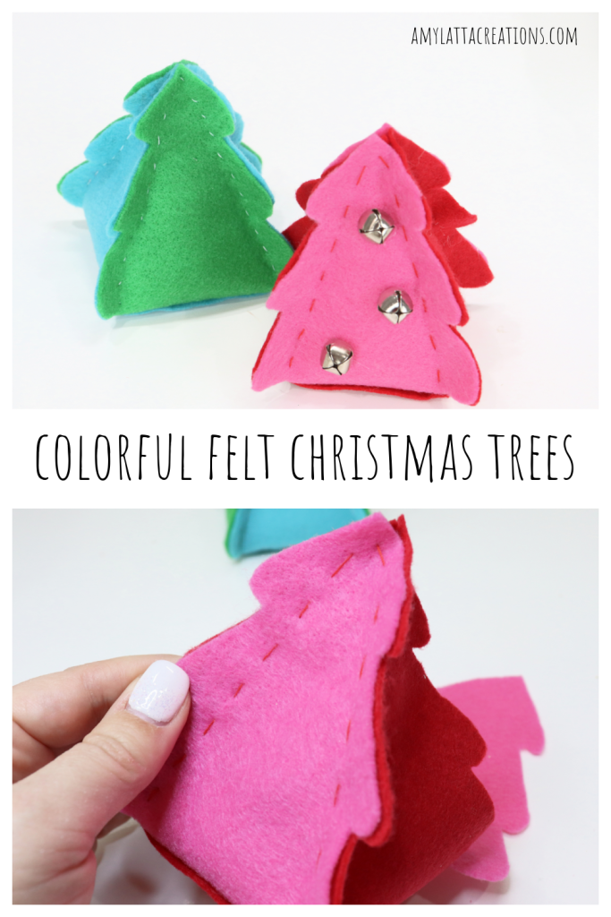 Image is a collage of felt trees for Pinterest.
