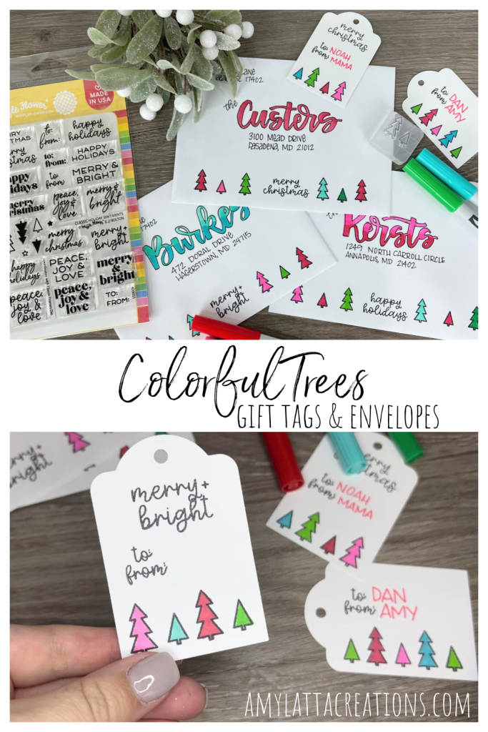 Image is a collage of decorated gift tags and envelopes for Pinterest.
