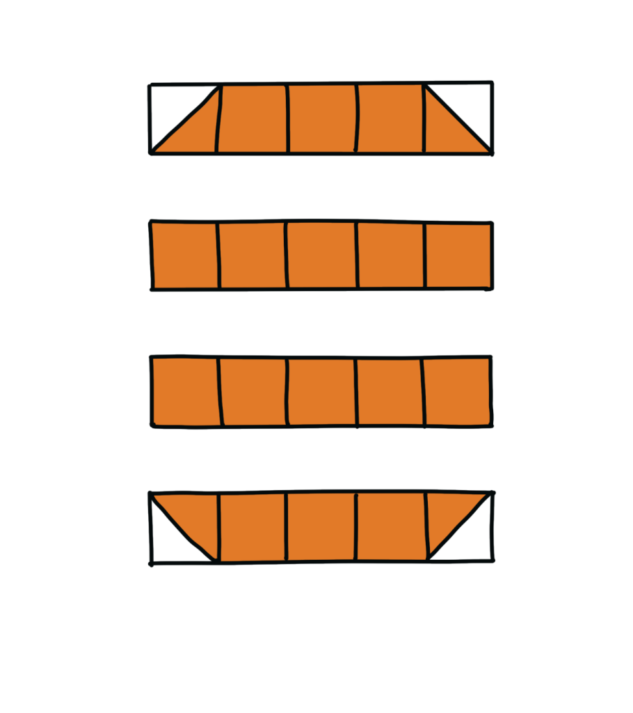 Image is a drawing of the four rows of squares sewn together.