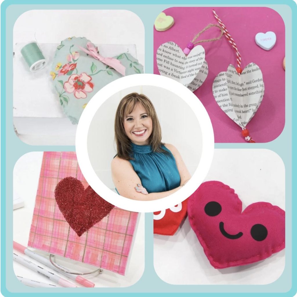 Image is a collage of handmade hearts and Amy’s headshot.