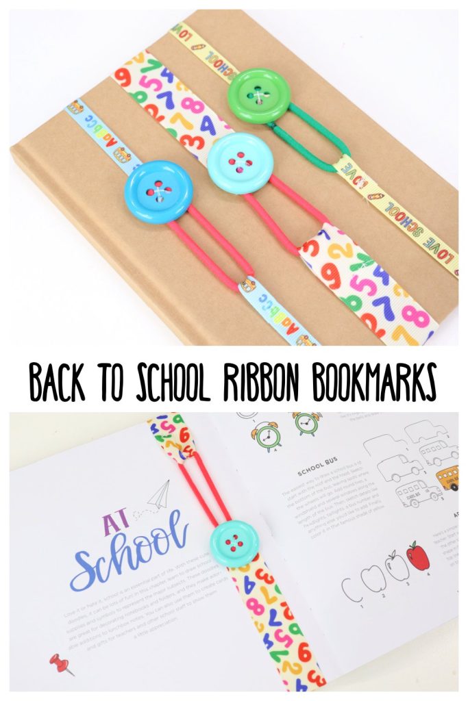 Image contains a collage of ribbon bookmark project images intended for Pinterest.
