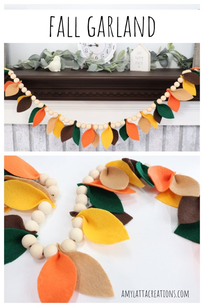 Image is a collage of fall garland project photos intended for Pinterest.